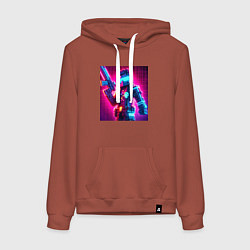 Толстовка-худи хлопковая женская Minecraft and cyberpunk collaboration - neon glow, цвет: кирпичный