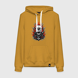 Толстовка-худи хлопковая женская Рок музыкант череп, цвет: горчичный