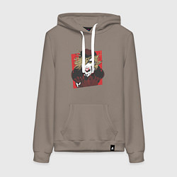 Толстовка-худи хлопковая женская Клинок рассекающий демонов 2 Высшая Луна Доума, цвет: утренний латте