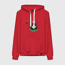 Толстовка-худи хлопковая женская Узбагойся лемур мадагаскарский и надпись, цвет: красный