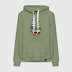 Толстовка-худи хлопковая женская Кораблик в черепе, цвет: авокадо