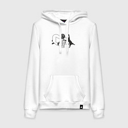 Толстовка-худи хлопковая женская Баскетбольный кот, цвет: белый