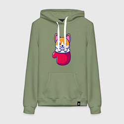 Толстовка-худи хлопковая женская Собачка в варежке, цвет: авокадо