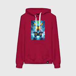 Толстовка-худи хлопковая женская Кибер Пикачу - неоновое свечение глаз, цвет: маджента