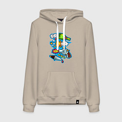 Толстовка-худи хлопковая женская Пистолет кастет и нож, цвет: миндальный