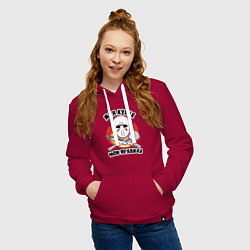 Толстовка-худи хлопковая женская Моя кухня мои правила надпись повара и хоккейная м, цвет: маджента — фото 2