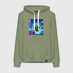 Толстовка-худи хлопковая женская Киберпанк Пикачу - неоновая погоня с роботами - Pi, цвет: авокадо