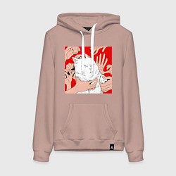 Толстовка-худи хлопковая женская Измученный кот и руки, цвет: пыльно-розовый