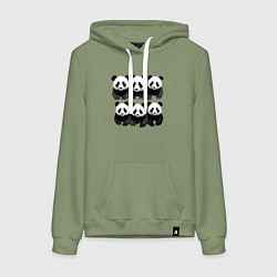 Толстовка-худи хлопковая женская Шесть панд, цвет: авокадо