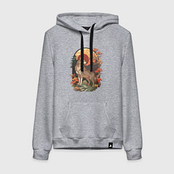 Толстовка-худи хлопковая женская Волк в лесу в японском стиле, цвет: меланж