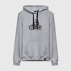 Толстовка-худи хлопковая женская Бостон-Терьер Байкер на Мотоцикле Чоппере, цвет: меланж