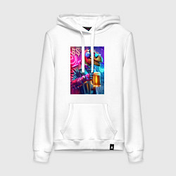 Толстовка-худи хлопковая женская Dude beersaur - neon glow, цвет: белый