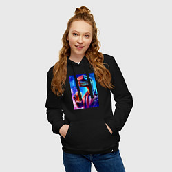 Толстовка-худи хлопковая женская Пивозавр в виртуальных очках - нейроарт, цвет: черный — фото 2