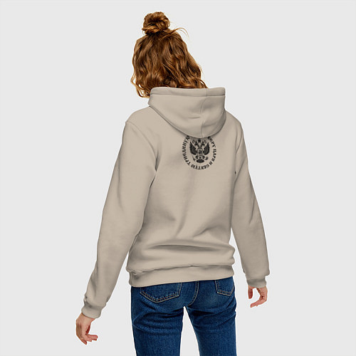 Женская толстовка-худи За веру царя и святую триединую Русь малый герб че / Миндальный – фото 4