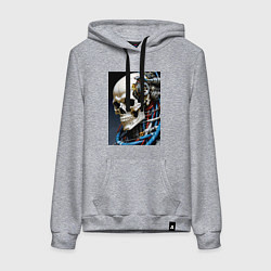 Толстовка-худи хлопковая женская Кибер череп - нейроарт фантазия, цвет: меланж