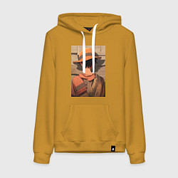 Толстовка-худи хлопковая женская Ван-Пис Луффи стенгазета, цвет: горчичный