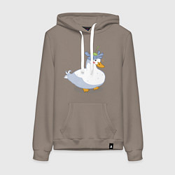 Толстовка-худи хлопковая женская Милая уточка гусь с цветочком на голове, цвет: утренний латте