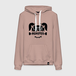 Толстовка-худи хлопковая женская Girl - Little monster, цвет: пыльно-розовый
