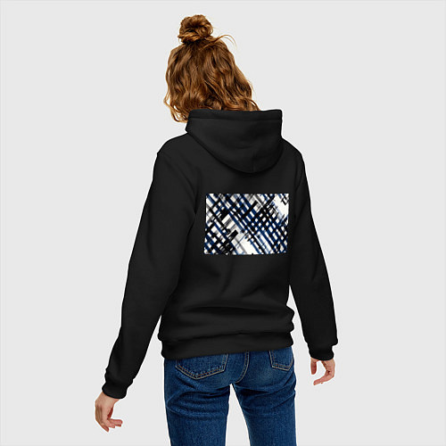 Женская толстовка-худи Косая клетка бело-синяя / Черный – фото 4