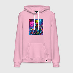 Толстовка-худи хлопковая женская Барт Симпсон с котом роботом - нейроарт, цвет: светло-розовый