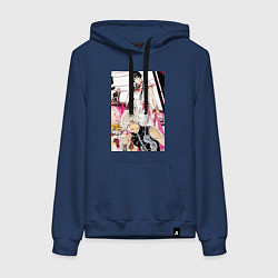Толстовка-худи хлопковая женская Адский рай Габимару арт, цвет: тёмно-синий