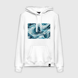 Толстовка-худи хлопковая женская Океан абстракция волны, цвет: белый