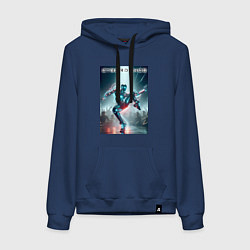 Толстовка-худи хлопковая женская Кибер танцор - неоновое свечение, цвет: тёмно-синий