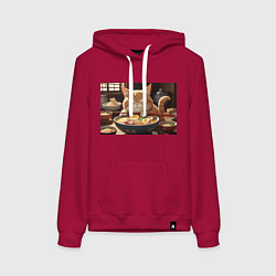 Толстовка-худи хлопковая женская Кот обожает рамен, цвет: маджента