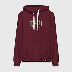 Толстовка-худи хлопковая женская Символ 2025 года зелёная змея, цвет: меланж-бордовый