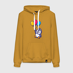 Толстовка-худи хлопковая женская Пингвин с шариками, цвет: горчичный