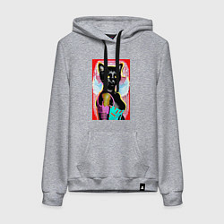 Толстовка-худи хлопковая женская Фигуристая чёрная кошечка в стиле поп-арт, цвет: меланж