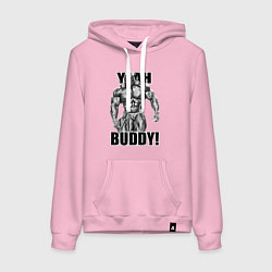Толстовка-худи хлопковая женская Ronnie Coleman- yeah buddy, цвет: светло-розовый