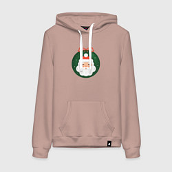 Толстовка-худи хлопковая женская Дед Мороз в ёлочном шарике, цвет: пыльно-розовый