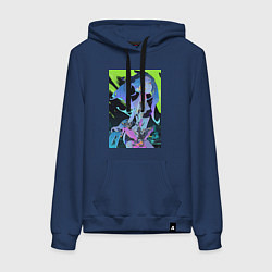 Толстовка-худи хлопковая женская Киберпанк Люсина Кусинада, цвет: тёмно-синий