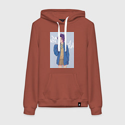 Толстовка-худи хлопковая женская Клинок рассекающий демонов Синобу Котё, цвет: кирпичный