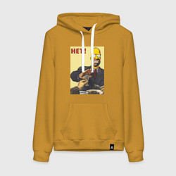 Толстовка-худи хлопковая женская Пародия на плакаты СССР Гомер Симпсон, цвет: горчичный