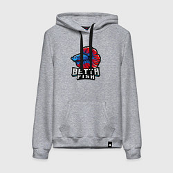Толстовка-худи хлопковая женская Бойцовая рыбка, цвет: меланж