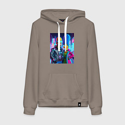 Толстовка-худи хлопковая женская Гомер и Мардж Симпсоны - киберпанк, цвет: утренний латте