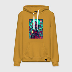 Толстовка-худи хлопковая женская Рик Санчес крутой байкер - нейроарт, цвет: горчичный