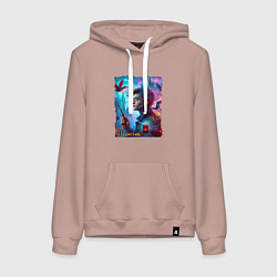 Толстовка-худи хлопковая женская Гарри Поттер с волшебной палочкой - нейроарт фанта, цвет: пыльно-розовый