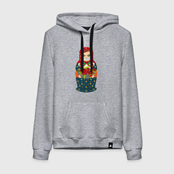 Толстовка-худи хлопковая женская Злобная матрёшка, цвет: меланж