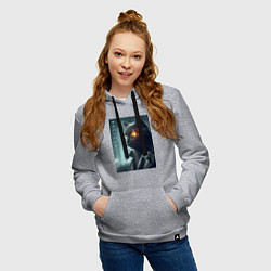 Толстовка-худи хлопковая женская Black cat - cyberpunk, цвет: меланж — фото 2
