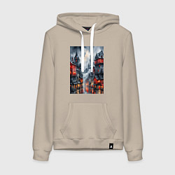 Толстовка-худи хлопковая женская Туманные улицы Лондона, цвет: миндальный