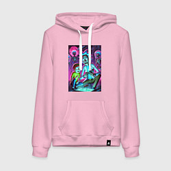 Толстовка-худи хлопковая женская Рик и Морти изучают инопланетное насекомое, цвет: светло-розовый