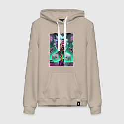 Толстовка-худи хлопковая женская Rick and Morty - neon skull, цвет: миндальный