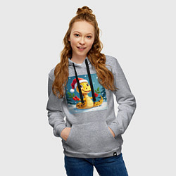 Толстовка-худи хлопковая женская Символ 2025 нового года змея в шаке Санты, цвет: меланж — фото 2