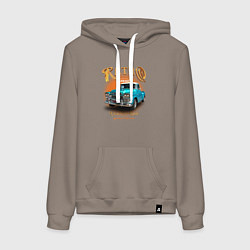 Толстовка-худи хлопковая женская Ретро гараж и автомобиль Chevrolet Apache, цвет: утренний латте