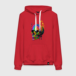 Толстовка-худи хлопковая женская Череп в краске, цвет: красный