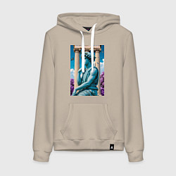 Толстовка-худи хлопковая женская Античный персонаж на фоне колонн, цвет: миндальный