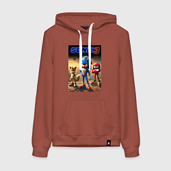 Толстовка-худи хлопковая женская Sonic and his team - movie, цвет: кирпичный